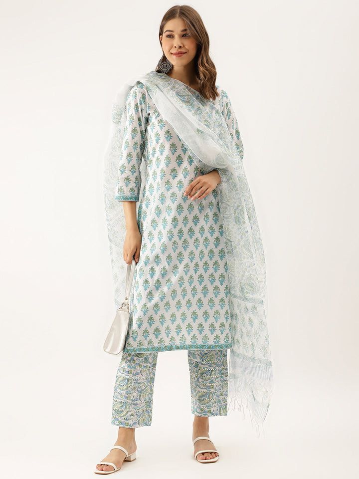 Light-Green-Cotton-Hand-Block-Print-3-Piece-Kurta-Set