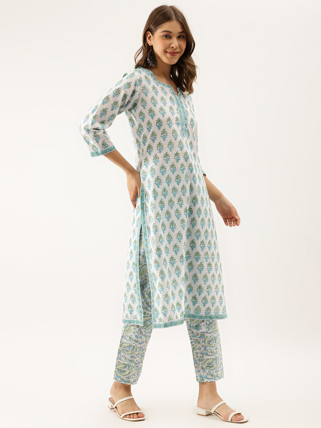 Light-Green-Cotton-Hand-Block-Print-3-Piece-Kurta-Set