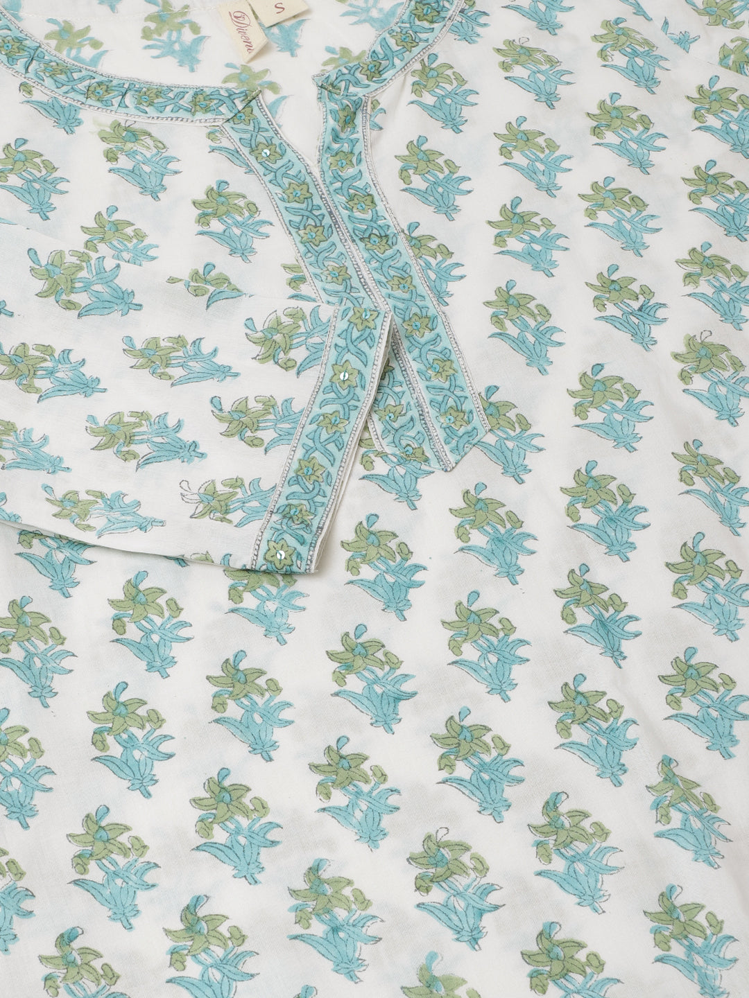 Light-Green-Cotton-Hand-Block-Print-3-Piece-Kurta-Set