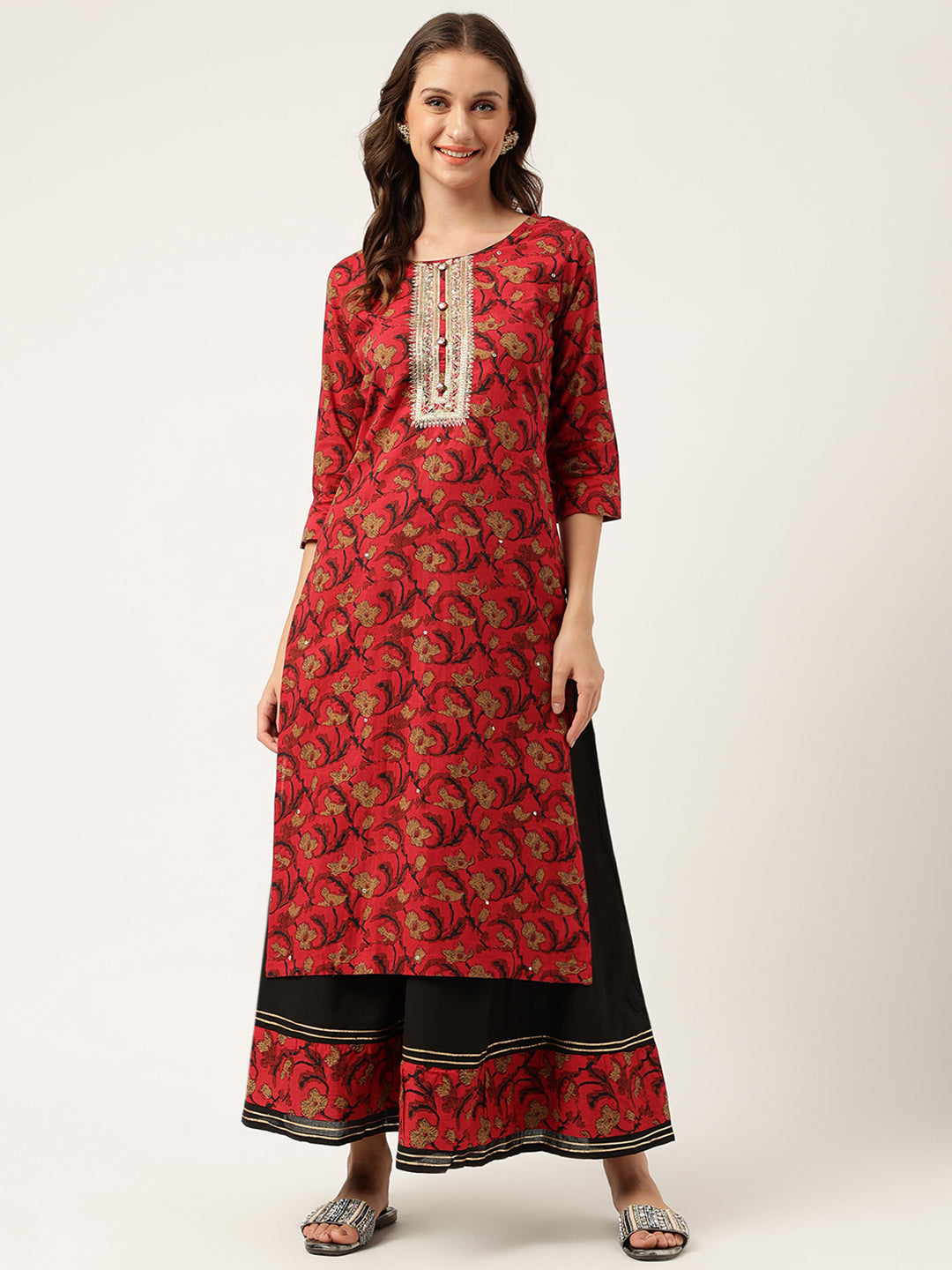 Maroon-Cotton-Floral-Printed-2-Piece-Kurta-Set