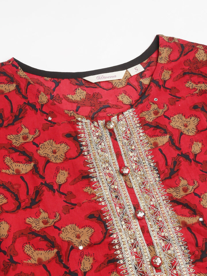 Maroon-Cotton-Floral-Printed-2-Piece-Kurta-Set