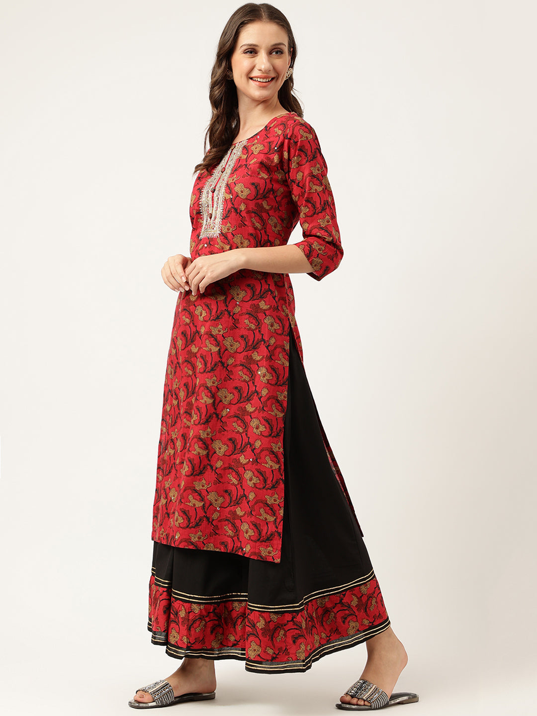 Maroon-Cotton-Floral-Printed-2-Piece-Kurta-Set