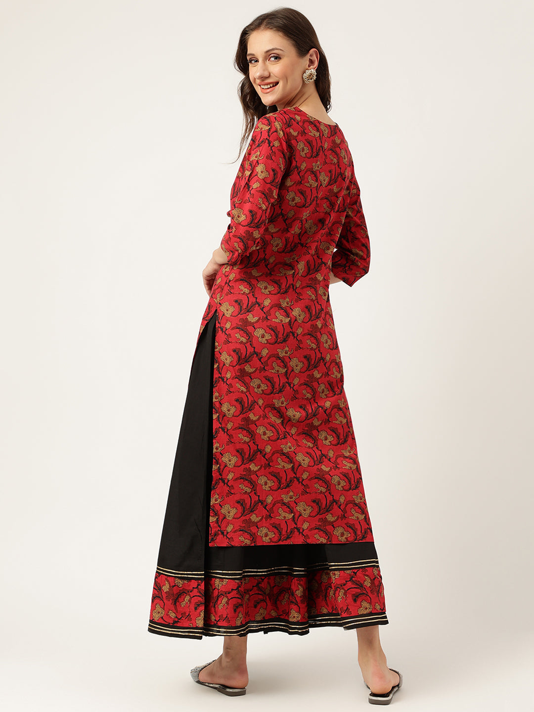 Maroon-Cotton-Floral-Printed-2-Piece-Kurta-Set