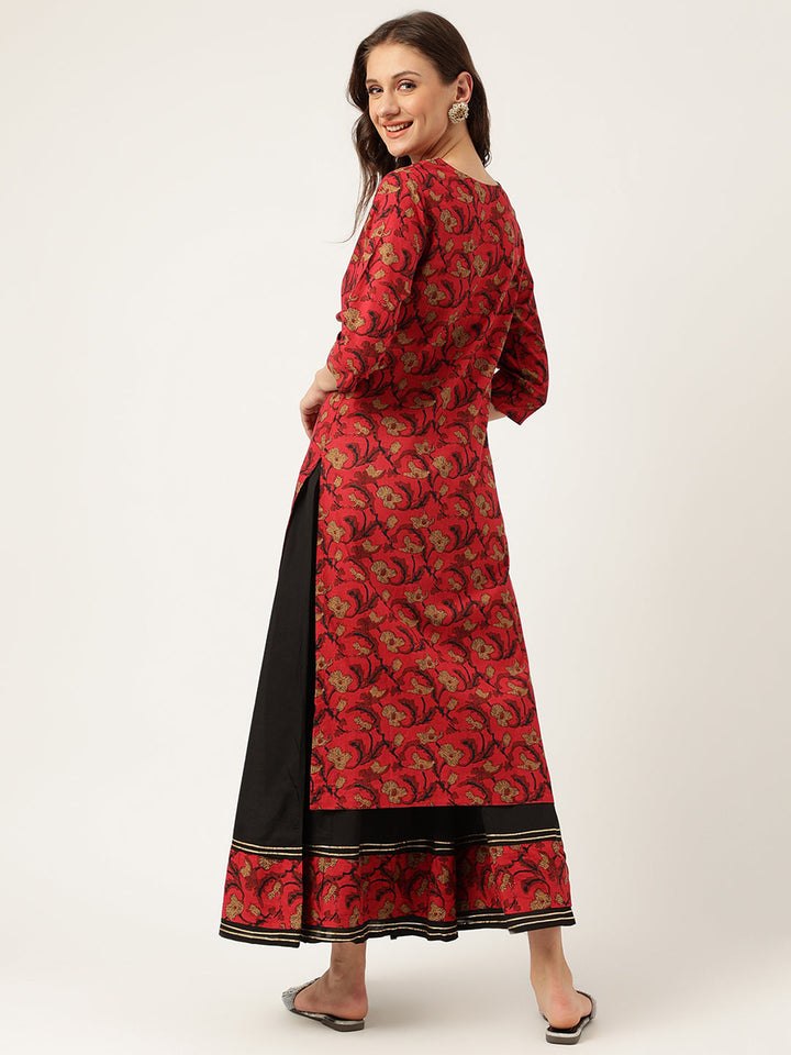 Maroon-Cotton-Floral-Printed-2-Piece-Kurta-Set