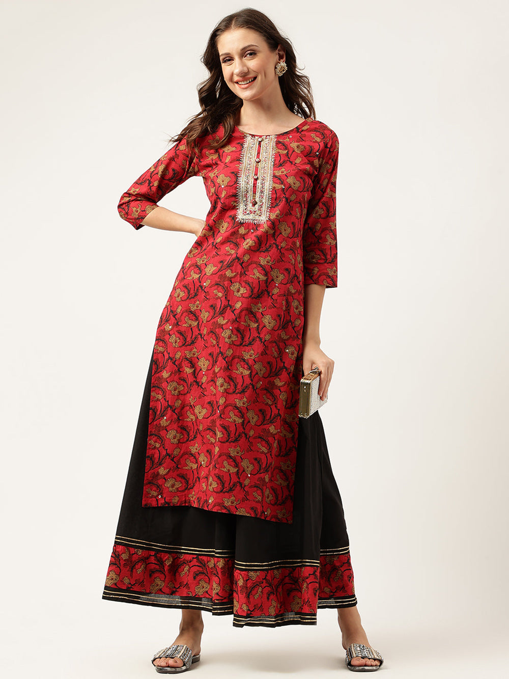 Maroon-Cotton-Floral-Printed-2-Piece-Kurta-Set