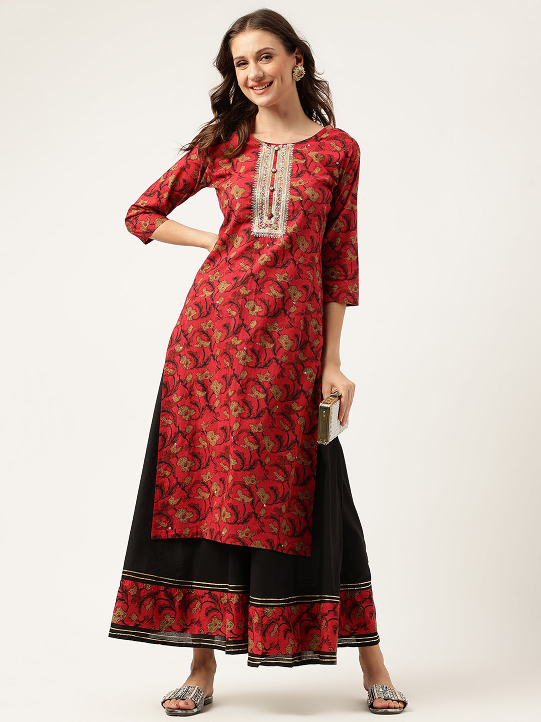 Maroon-Cotton-Floral-Printed-2-Piece-Kurta-Set