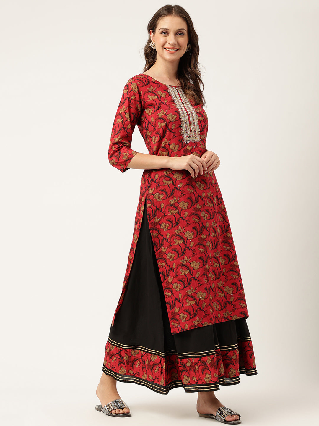 Maroon-Cotton-Floral-Printed-2-Piece-Kurta-Set