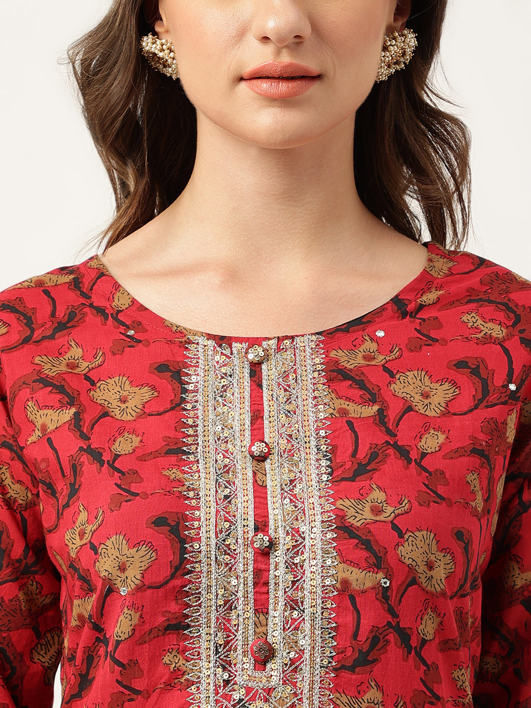 Maroon-Cotton-Floral-Printed-2-Piece-Kurta-Set
