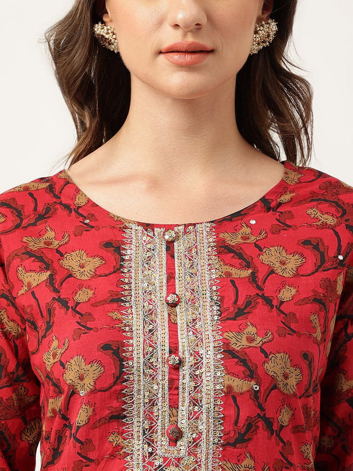 Maroon-Cotton-Floral-Printed-2-Piece-Kurta-Set