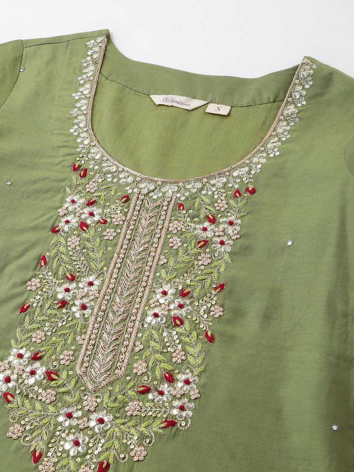 Green-Chanderi-Embroidered-3-Piece-Kurta-Set