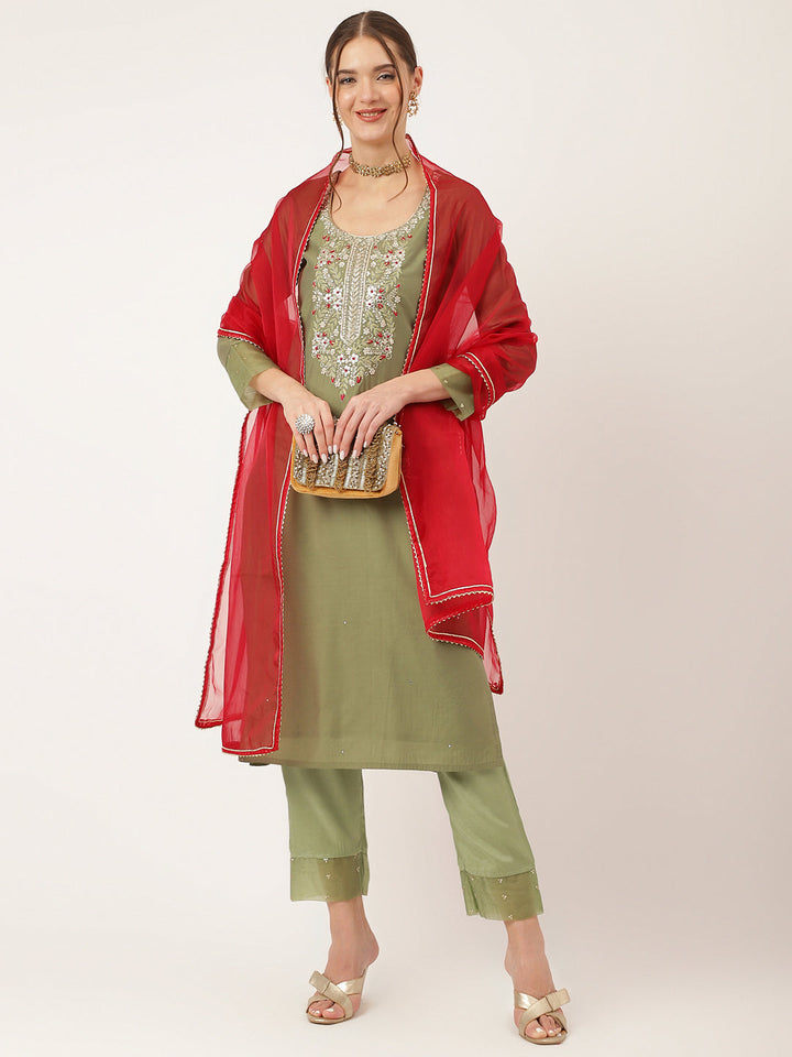 Green-Chanderi-Embroidered-3-Piece-Kurta-Set