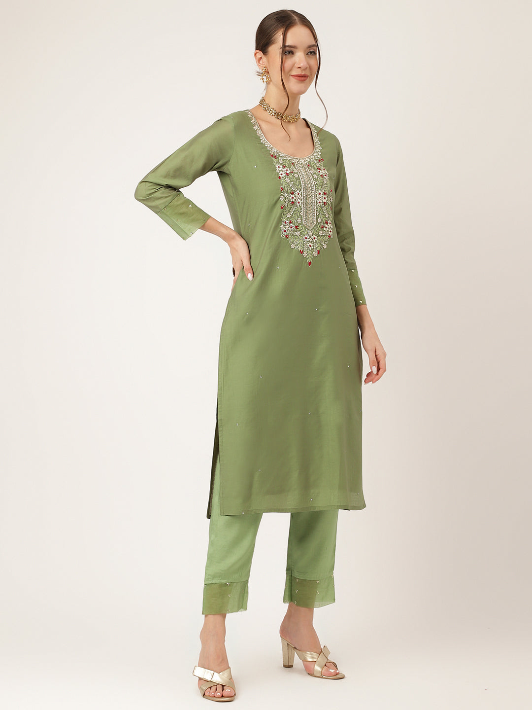 Green-Chanderi-Embroidered-3-Piece-Kurta-Set