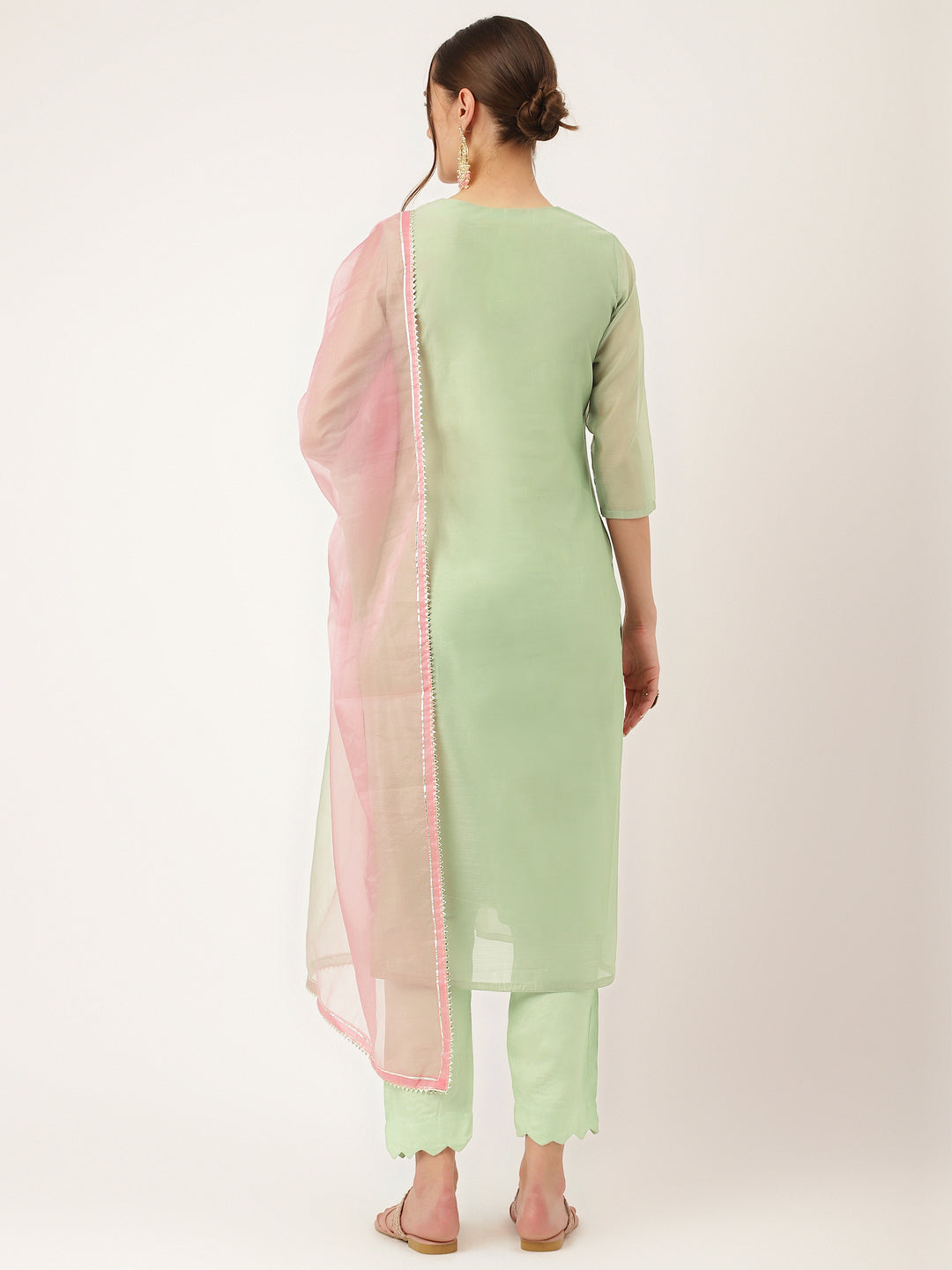 Green-&-Pink-Chanderi-Embroidered-3-Piece-Kurta-Set