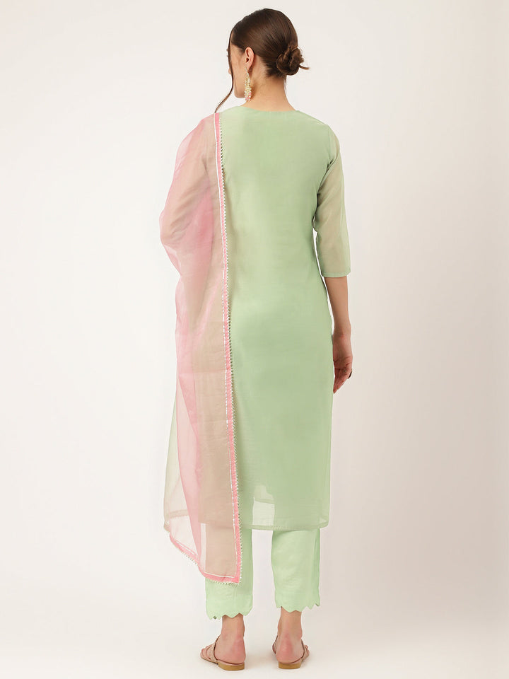 Green-&-Pink-Chanderi-Embroidered-3-Piece-Kurta-Set