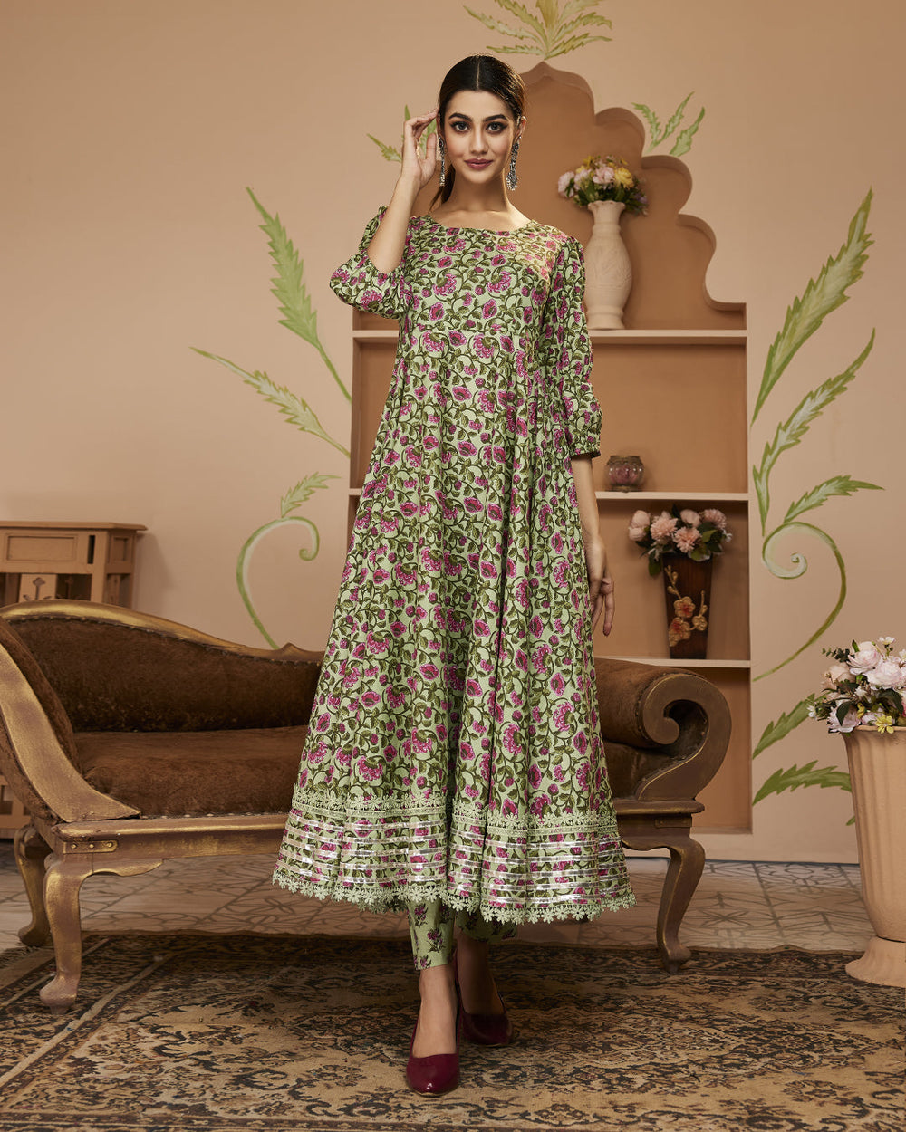Green-Cotton-Floral-Printed-2-Piece-Anarkali-Set