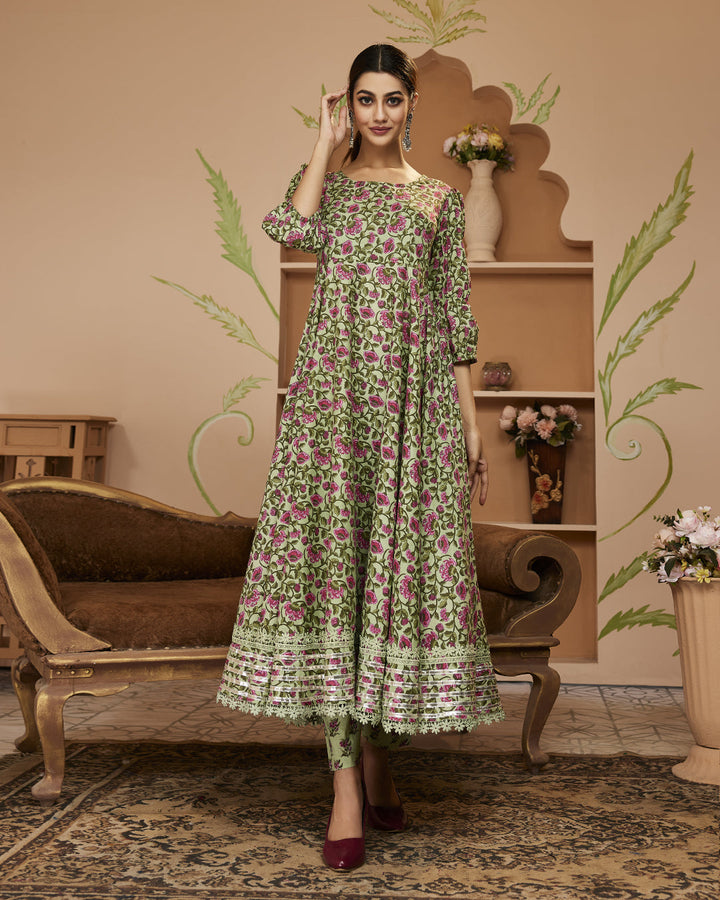 Green-Cotton-Floral-Printed-2-Piece-Anarkali-Set
