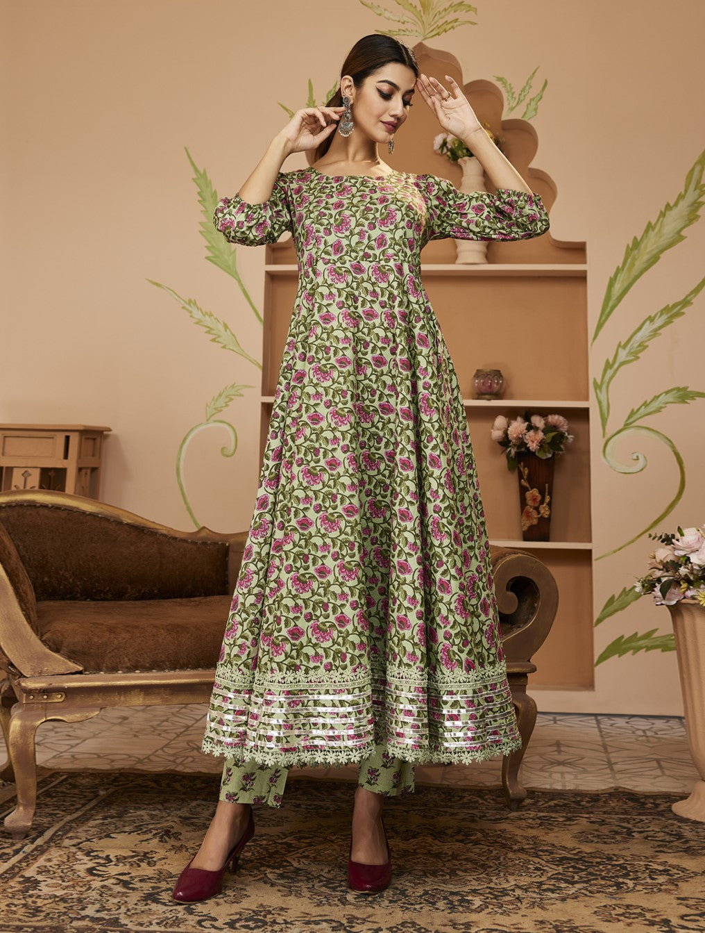 Green-Cotton-Floral-Printed-2-Piece-Anarkali-Set