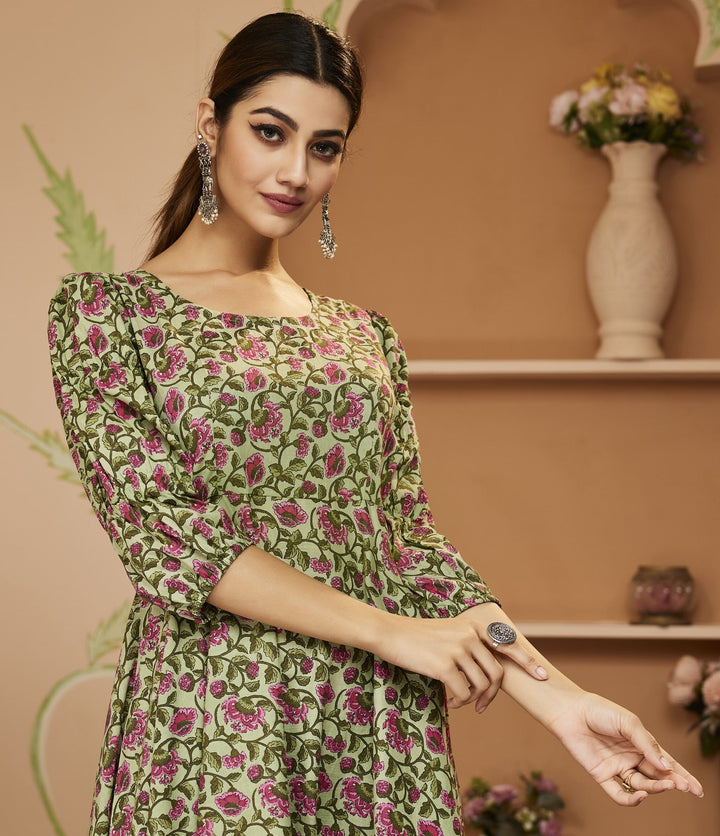Green-Cotton-Floral-Printed-2-Piece-Anarkali-Set