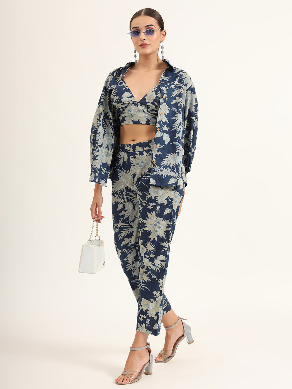 Navy-Blue-Cotton-Floral-Shirt-Style-Co-Ord-Set