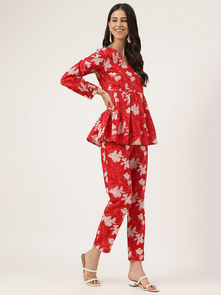 Red-Cotton-Peplum-Co-Ords-Sets