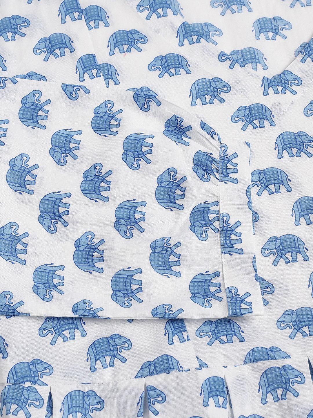 White-Cotton-Animal-Print-Peplum-Co-Ords-Sets