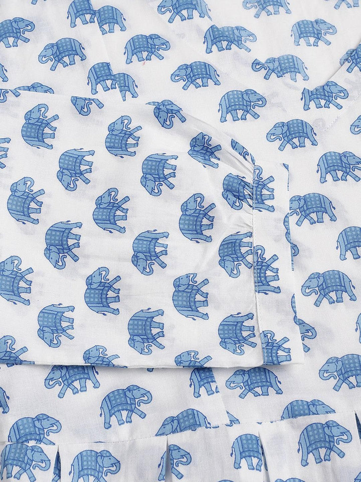 White-Cotton-Animal-Print-Peplum-Co-Ords-Sets