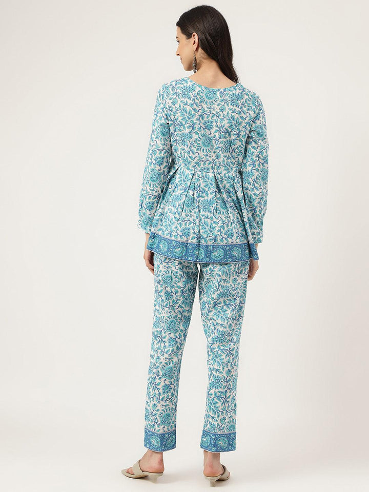 White-Cotton-Floral-Printed-Peplum-Co-Ords-Sets