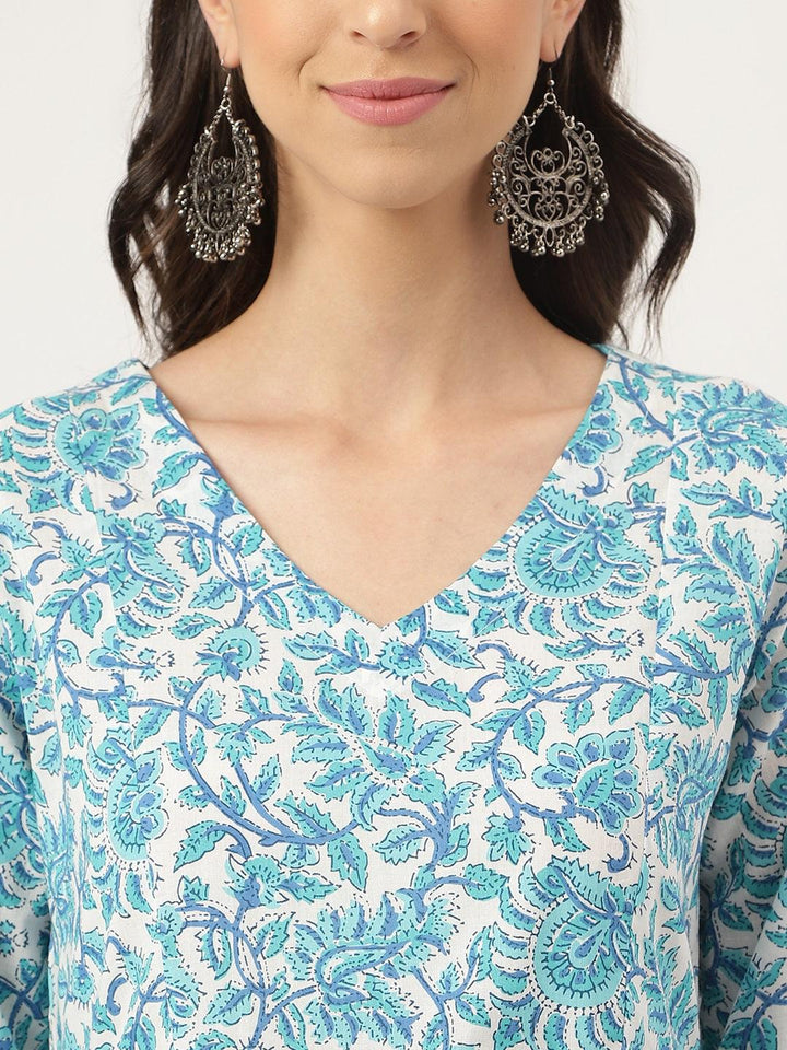 White-Cotton-Floral-Printed-Peplum-Co-Ords-Sets