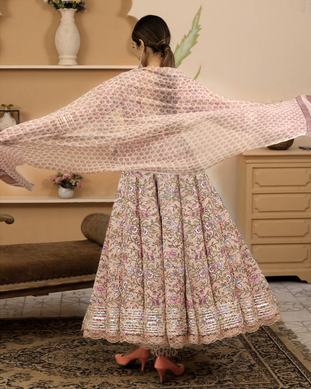 Beige-Cotton-Handblock-Floral-Printed-3-Piece-Anarkali-Set