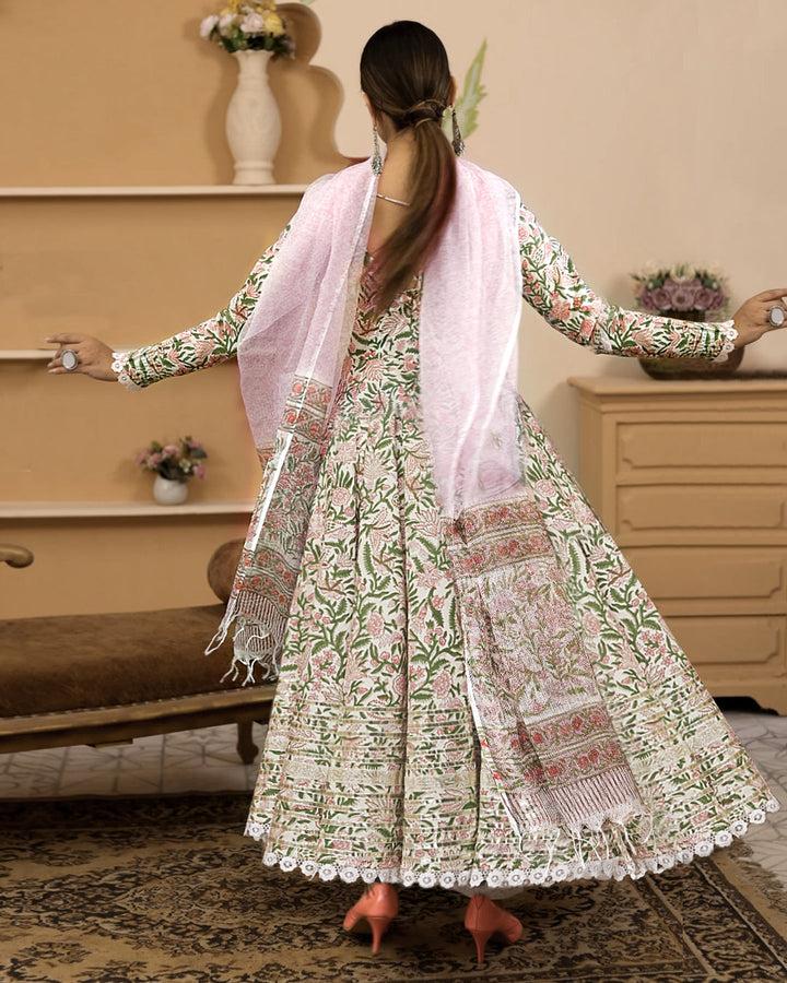 Green-Cotton-Handblock-Printed-3-Piece-Anarkali-Set