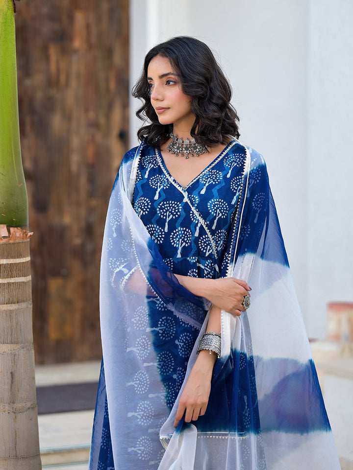 Indigo-Blue-Cotton-Hand-Block-Print-3-Piece-Anarkali-Set