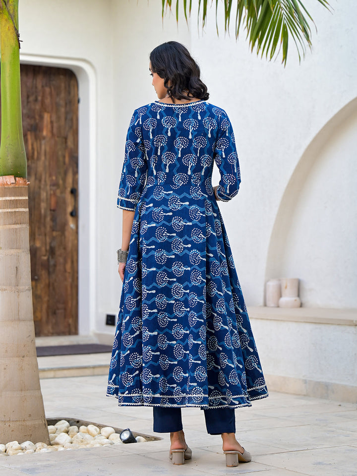 Indigo-Blue-Cotton-Hand-Block-Print-3-Piece-Anarkali-Set
