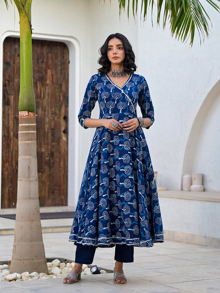 Indigo-Blue-Cotton-Hand-Block-Print-3-Piece-Anarkali-Set