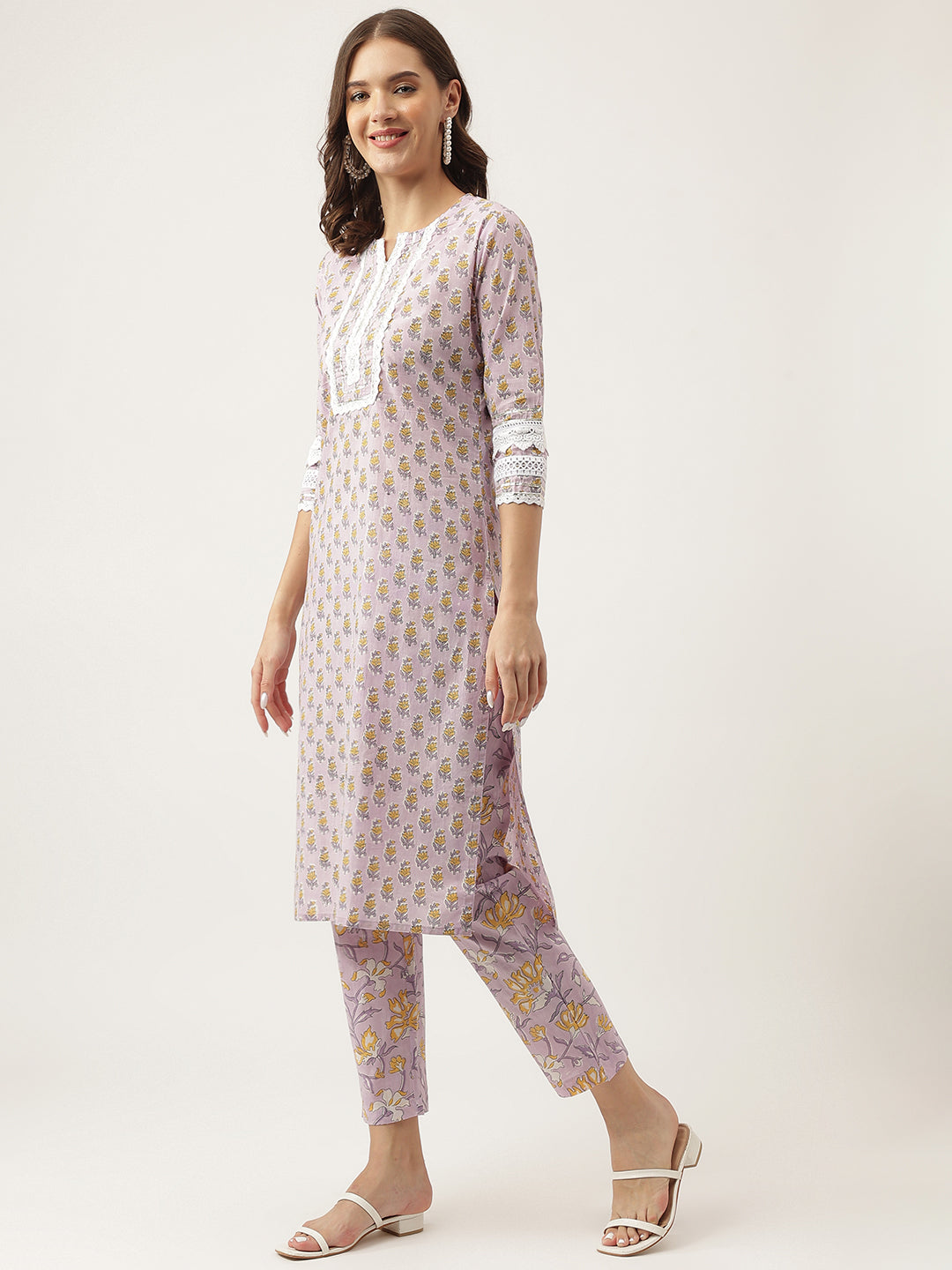 Lavender-Cotton-Hand-Block-Floral-Printed-3-Piece-Kurta-Set