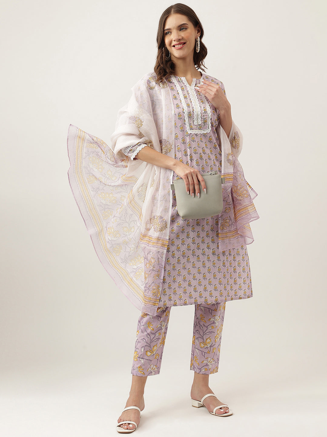 Lavender-Cotton-Hand-Block-Floral-Printed-3-Piece-Kurta-Set