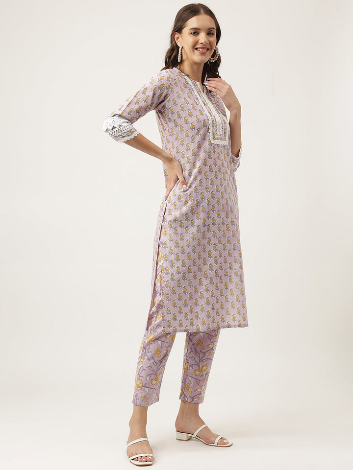 Lavender-Cotton-Hand-Block-Floral-Printed-3-Piece-Kurta-Set