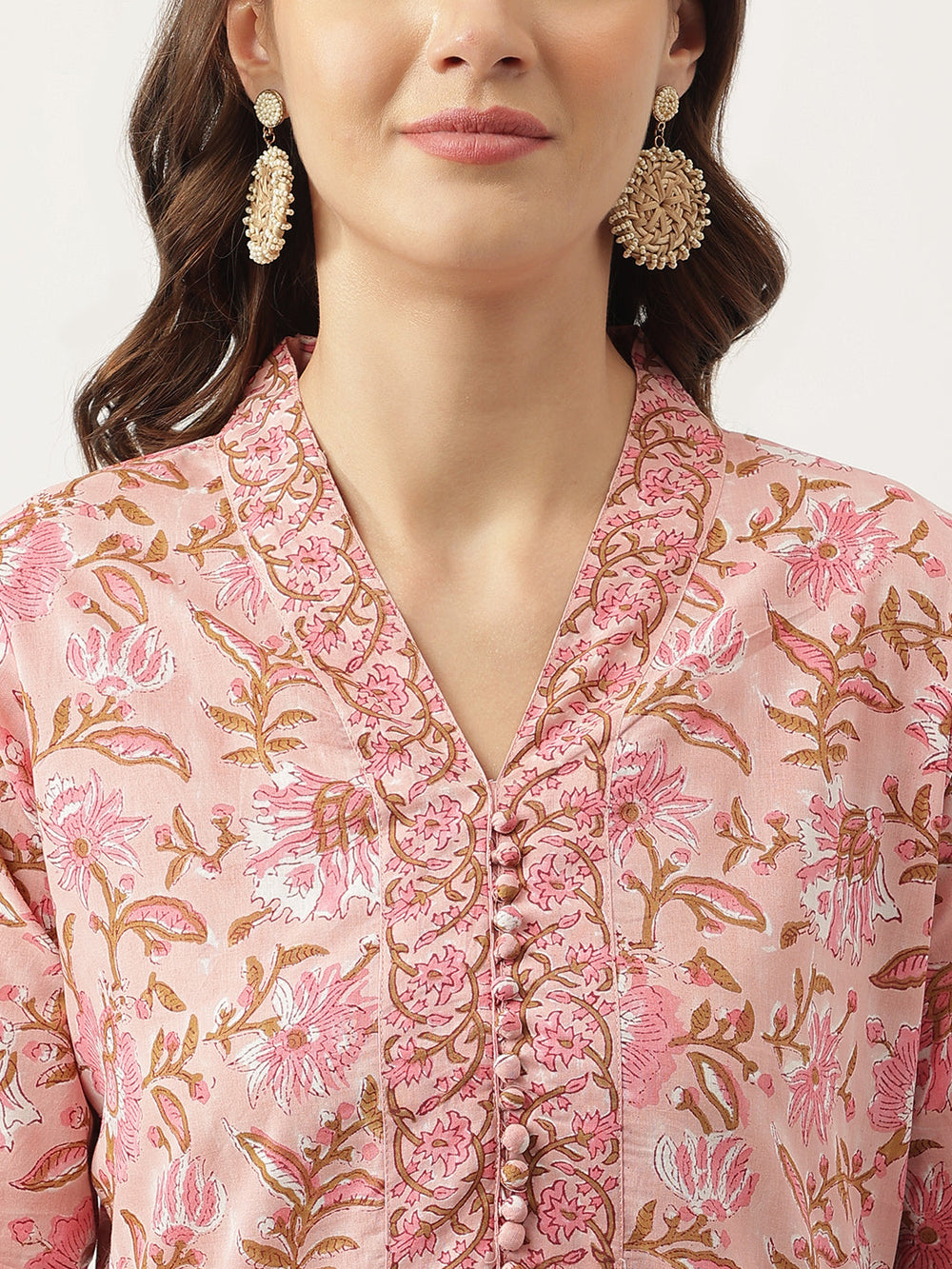 Pink-Cotton-Hand-Block-Floral-Printed-3-Piece-Kurta-Set