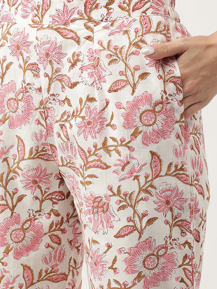 Pink-Cotton-Hand-Block-Floral-Printed-3-Piece-Kurta-Set