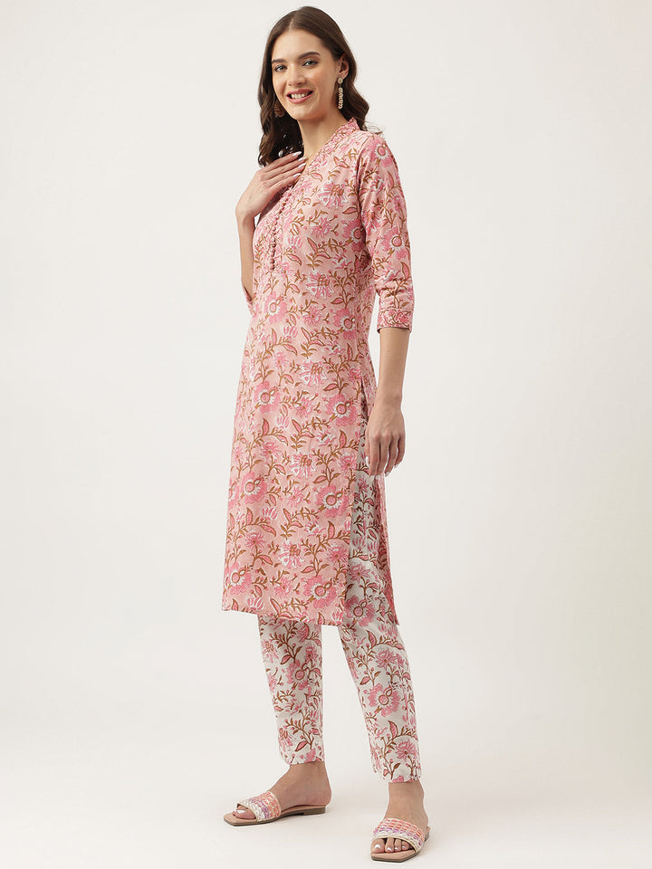 Pink-Cotton-Hand-Block-Floral-Printed-3-Piece-Kurta-Set