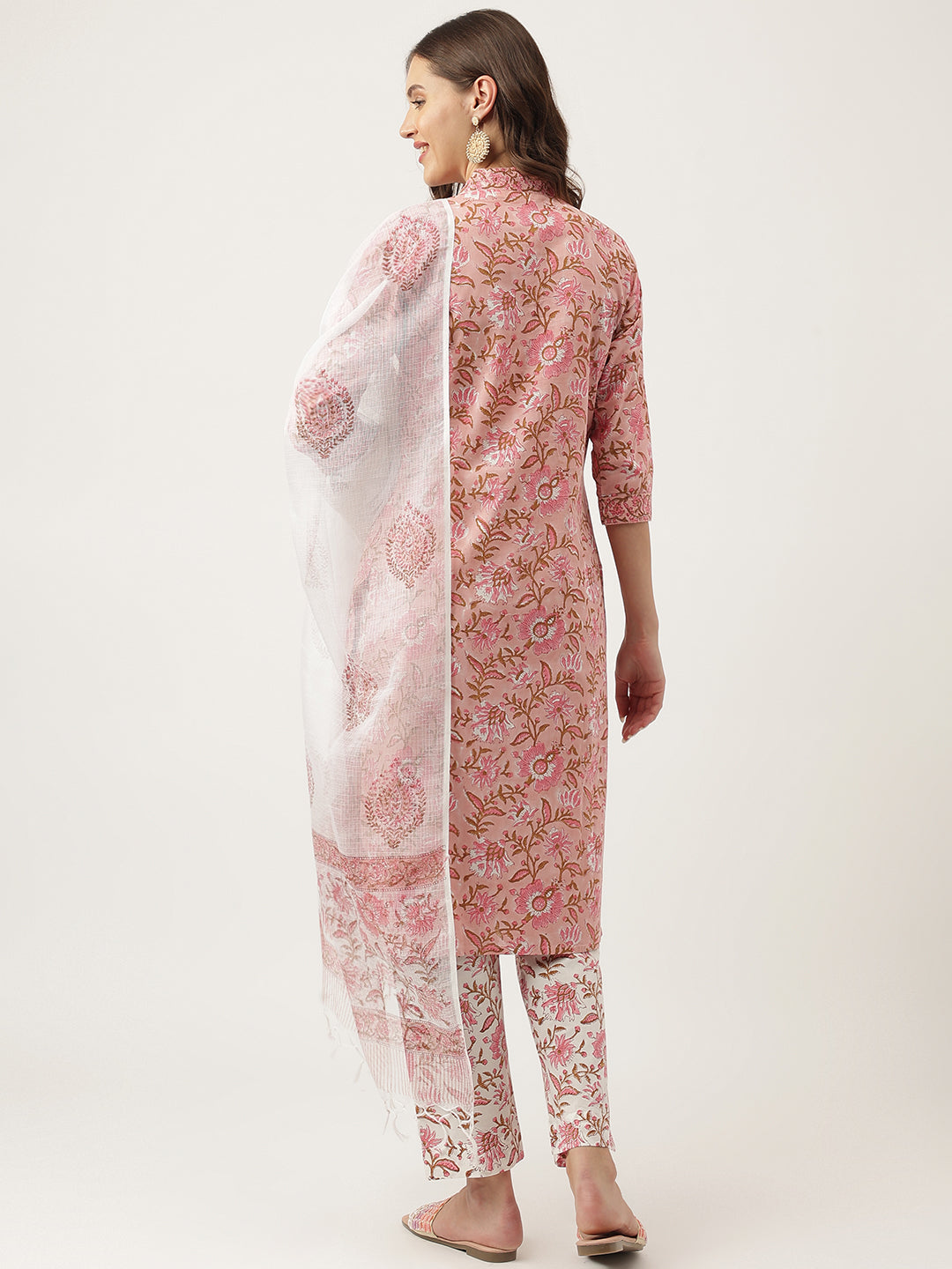 Pink-Cotton-Hand-Block-Floral-Printed-3-Piece-Kurta-Set