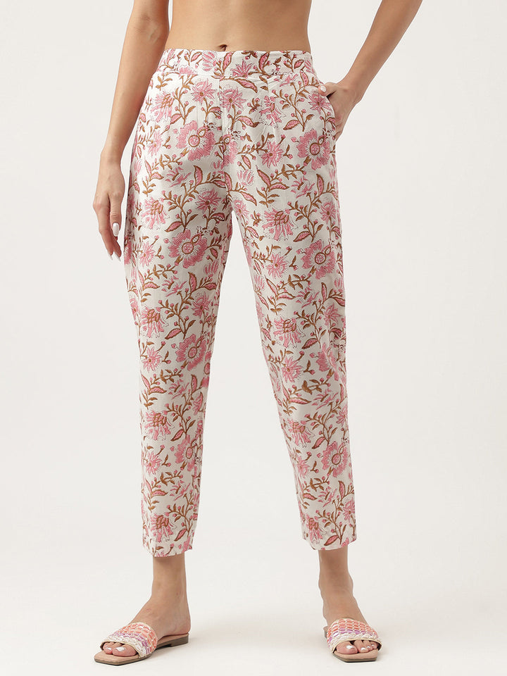 Pink-Cotton-Hand-Block-Floral-Printed-3-Piece-Kurta-Set