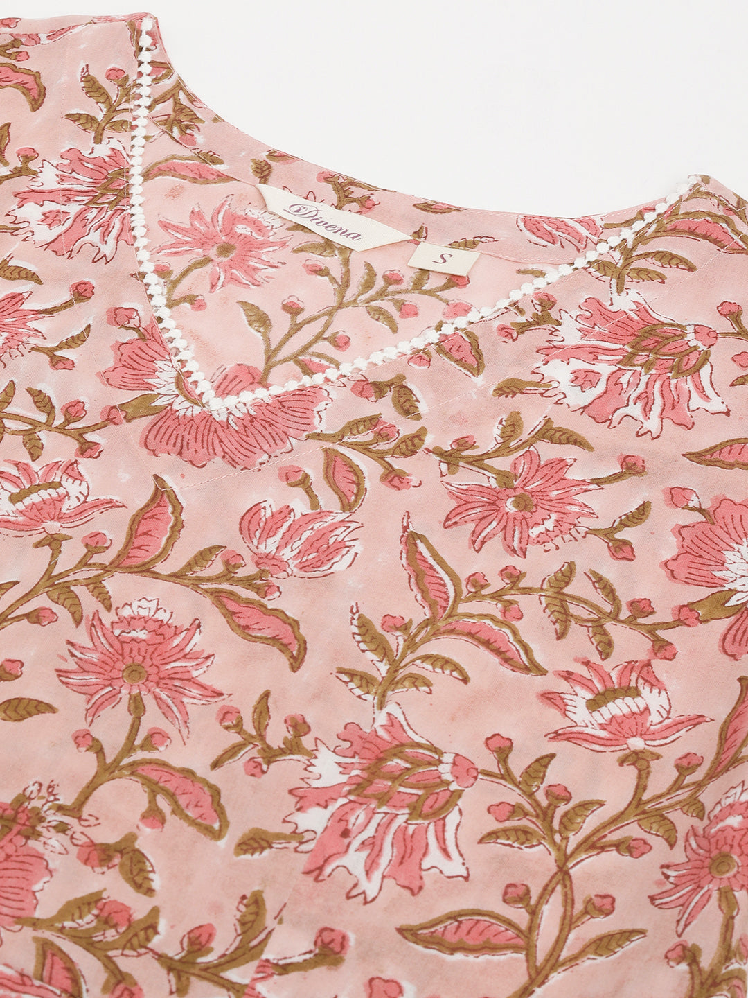Pink-Cotton-Handblock-Floral-Printed-3-Piece-Kurta-Set