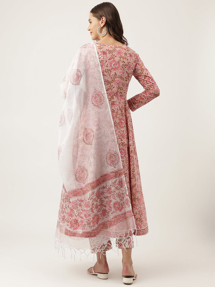 Pink-Cotton-Handblock-Floral-Printed-3-Piece-Kurta-Set