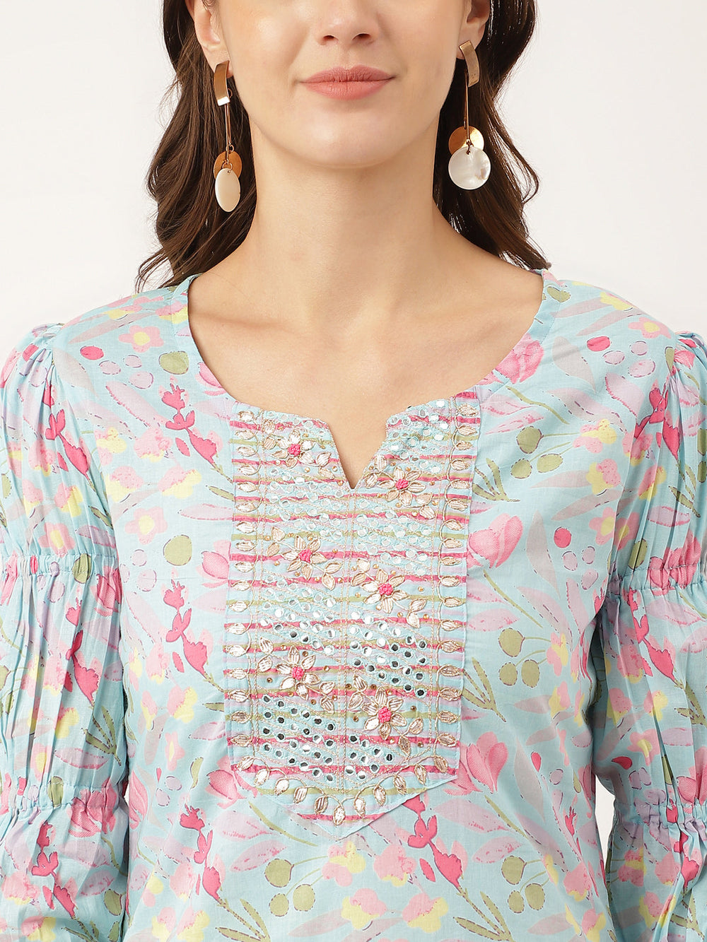 Blue-Cotton-Floral-Print-3-Piece-Kurta-Set