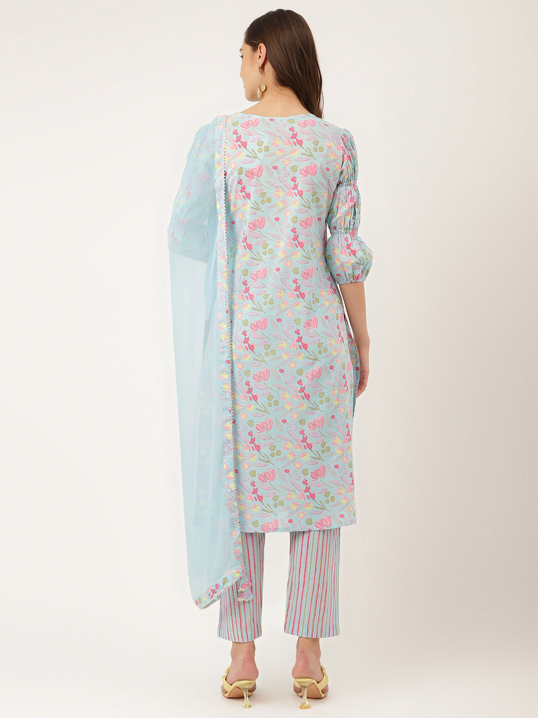 Blue-Cotton-Floral-Print-3-Piece-Kurta-Set