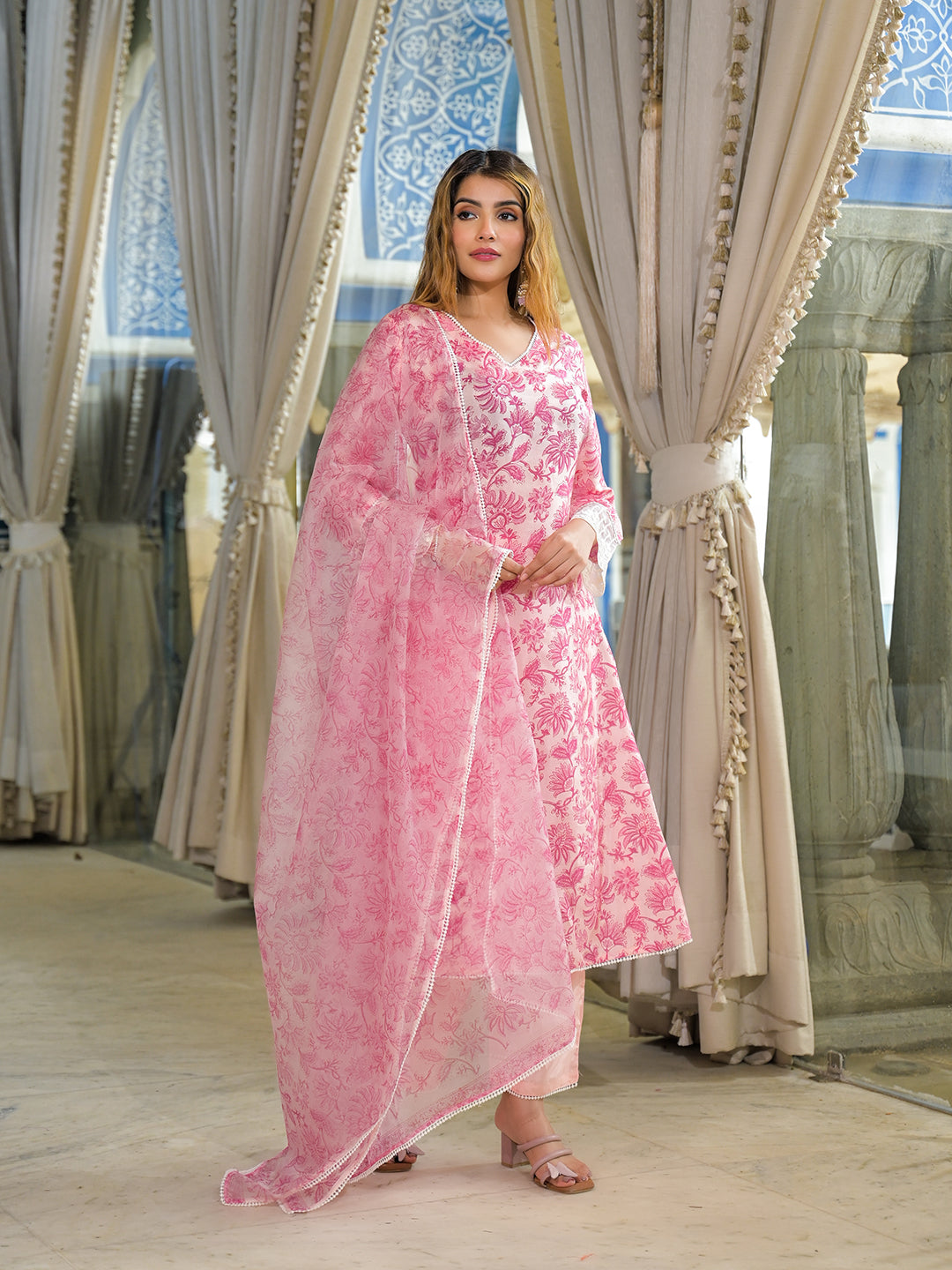 Pink-Silk-Blend-Tussar-Silk-Straight-3-Piece-Kurta-Set