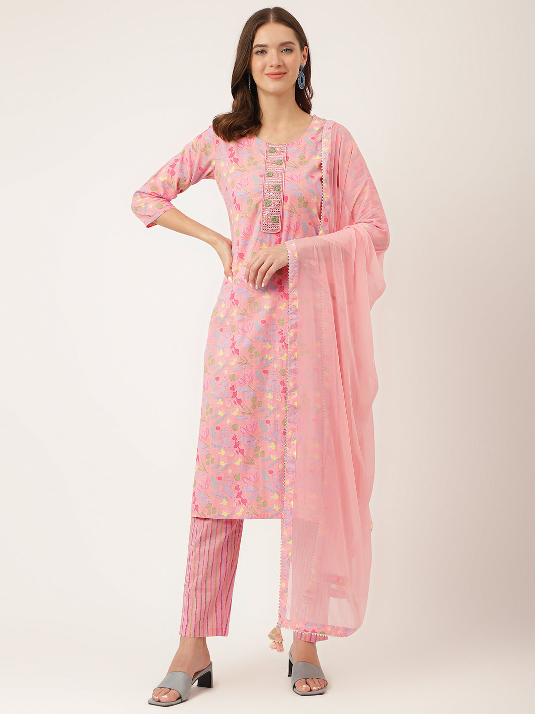 Pink-Cotton-Floral-Print-3-Piece-Kurta-Set