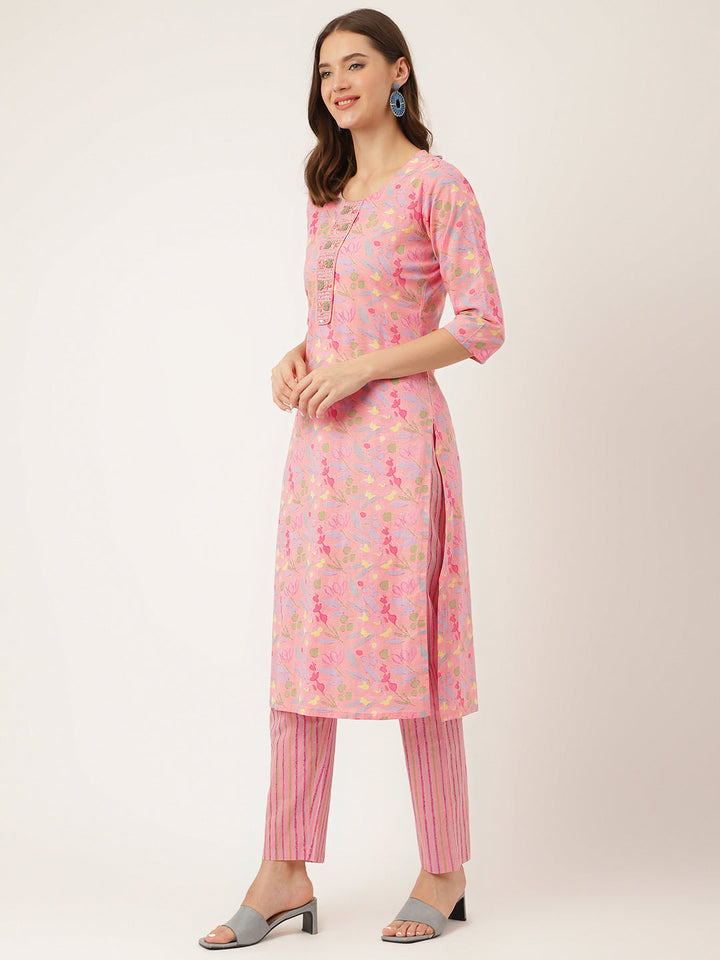 Pink-Cotton-Floral-Print-3-Piece-Kurta-Set