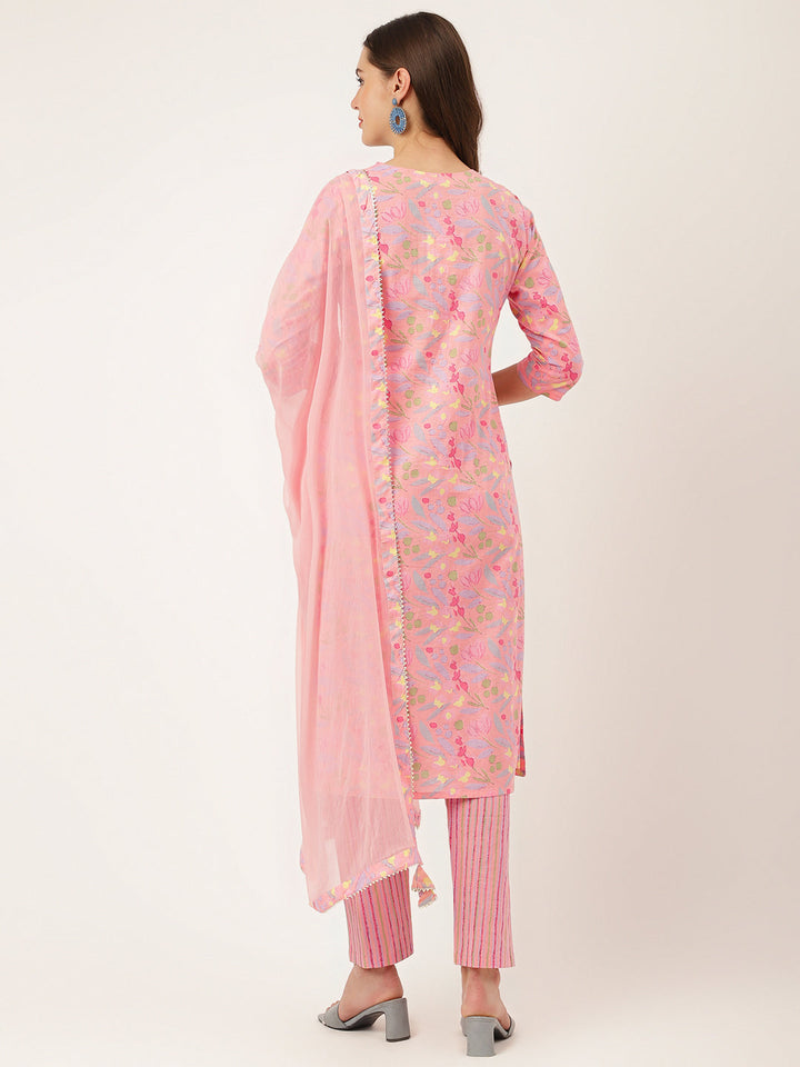 Pink-Cotton-Floral-Print-3-Piece-Kurta-Set