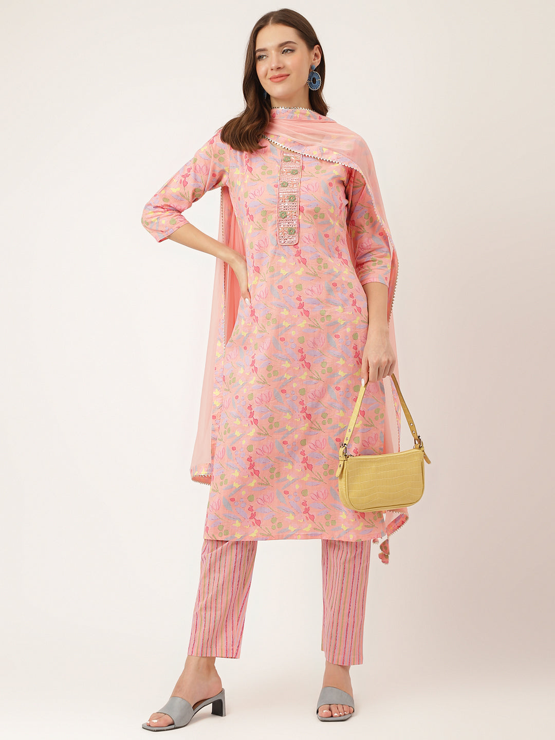 Pink-Cotton-Floral-Print-3-Piece-Kurta-Set